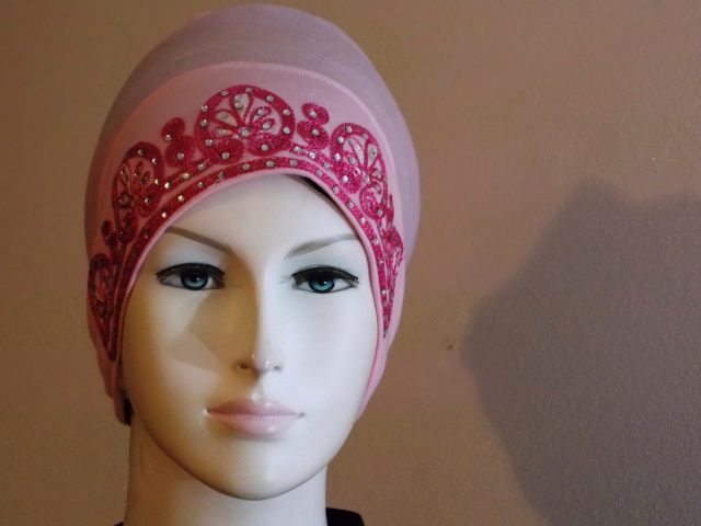 Beaded stylish pink hijab underscarf 47 (2)